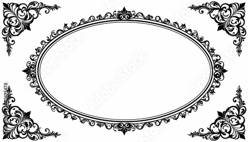 Ornate oval filigree frame border design.