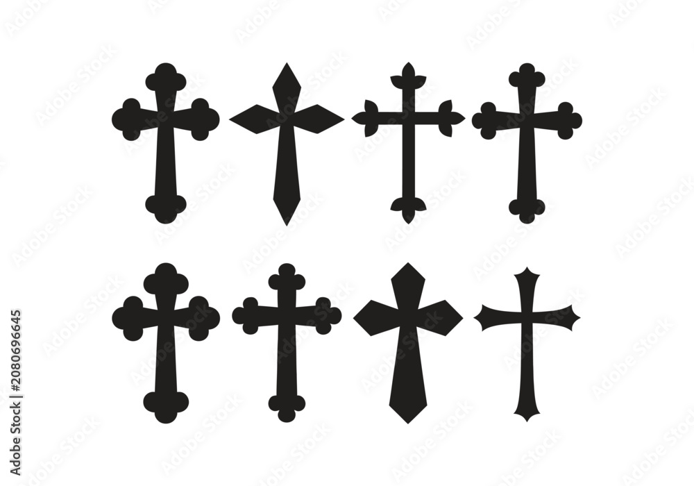 Fototapeta premium Christian Cross Icon Set, Religious Symbol Collection Vector Illustration