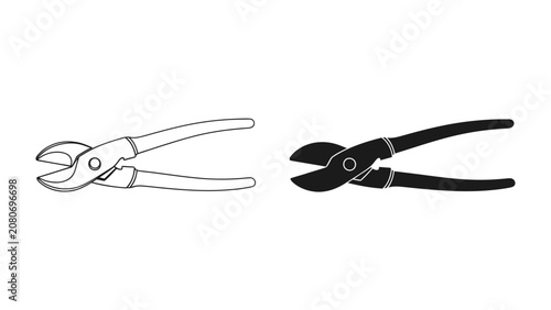 Foto Pruning Shears in Outline and Silhouette: A graphic representation of pruning shears shown in both a clean outline and a solid black silhouette, perfect for design and illustration projects