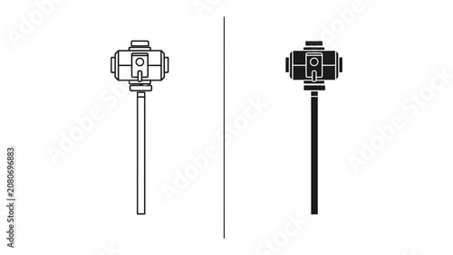 Foto Sledgehammer Tool in Two Styles: A powerful sledgehammer presented in both outline and solid silhouette, symbolizing strength, construction, and forceful impact