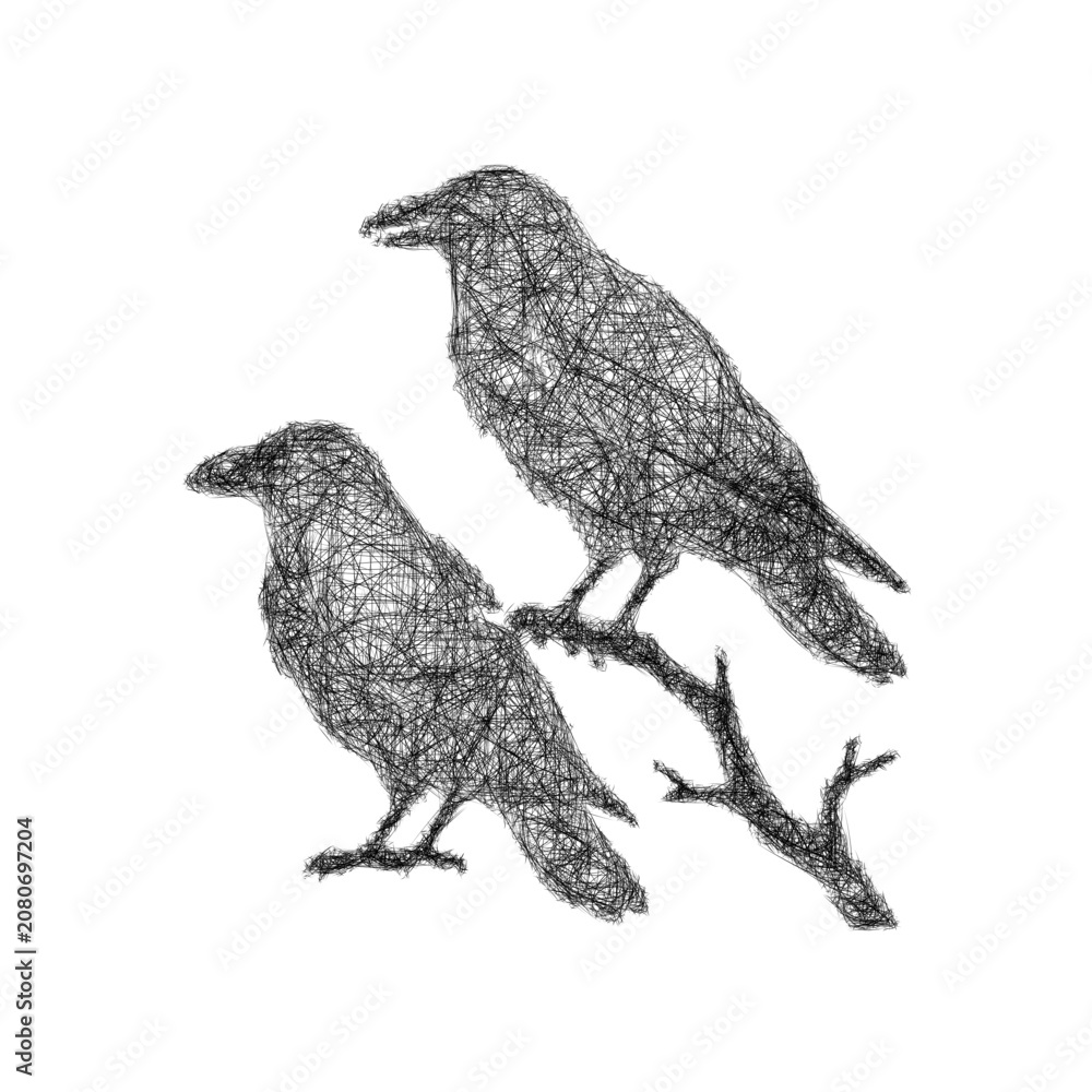 Fototapeta premium Sketch black and white ravens icon design