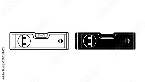 Bild auf Leinwand Spirit Level Icons: Two clear icons, one outlined in black and white, the other in solid black, depict a spirit level tool used for measuring horizontal or vertical alignment