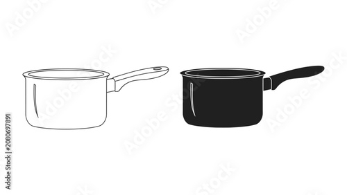 Foto Black and White Saucepans: A minimalist illustration featuring a black saucepan and a white saucepan, showcasing a simple and clean design