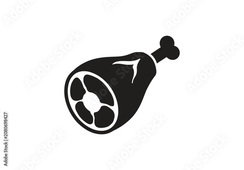 Meat ham leg icon, butcher pork steak food symbol vector illustration isolated black silhouette