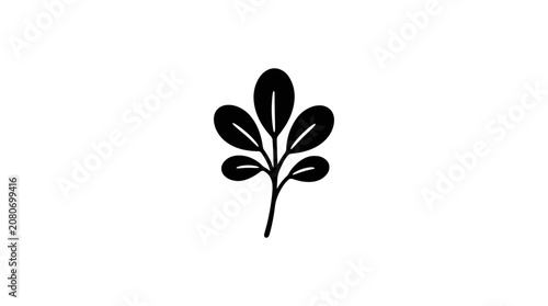 Minimalist black and white leaf vector icon on plain white background