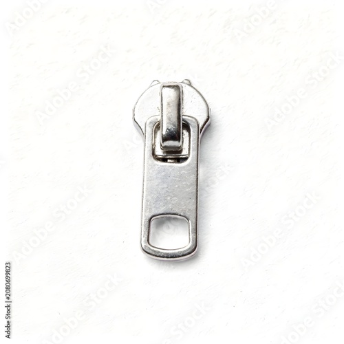 Metal zipper pull tab isolated on white background for clothing and accessories