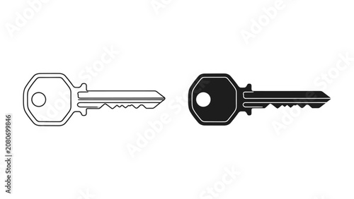 Foto Key Comparison: A side-by-side comparison showcasing an outline and a filled silhouette of a standard key, highlighting its design and functional aspects