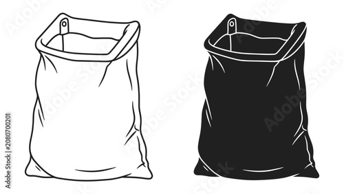 Canvas-taulu Two Sacks, One Empty, One Full: A visual comparison between a white, empty sack and a black, full sack, highlighting contrast and potential