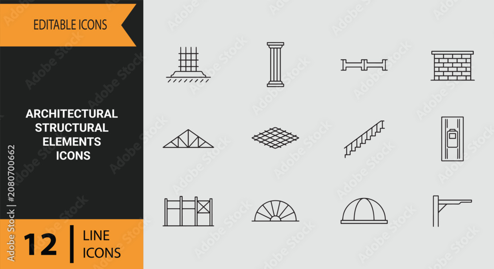 Naklejka premium Structural Engineering Elements Outline Icon Collection For Architectural Infrastructure Planning Projects