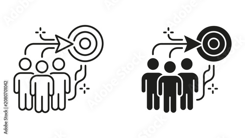 Target marketing and strategic business goal icons with marketing, business