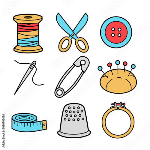 colorful Sewing and Crafting Essentials illustration set natural tailoring hobby bundle hand drawn vector