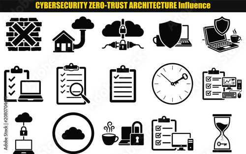 Collection of cybersecurity concepts featuring firewall home network cloud security and data protection elements computing privacy digital information technology encryption