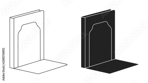 Принти на полотні Bookend Duo: A minimalist representation of bookends, one outlined and the other silhouetted, designed to keep literary collections organized and upright