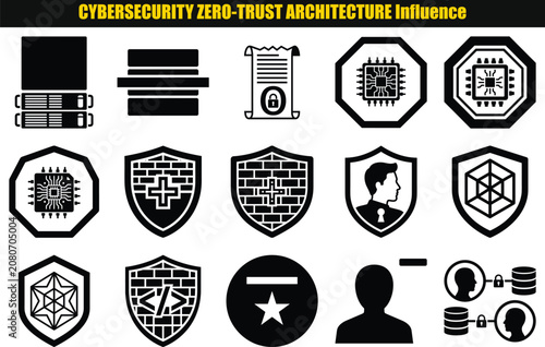 Cybersecurity Concepts And Network Security Elements A Collection Of Digital Protection Shapes data information zero trust architecture influence shield circuitry