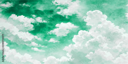 Bright Blue Sky with Fluffy White Cumulus Clouds on a Sunny Summer Day Natural Cloudscape Background