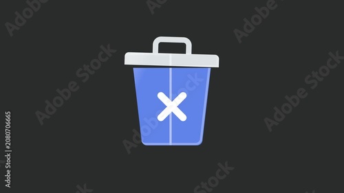 Minimalist Blue Trash Bin Icon with Cross Mark