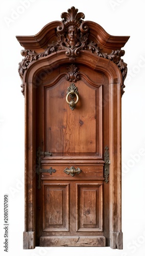 Ornately carved antique wooden entrance door
