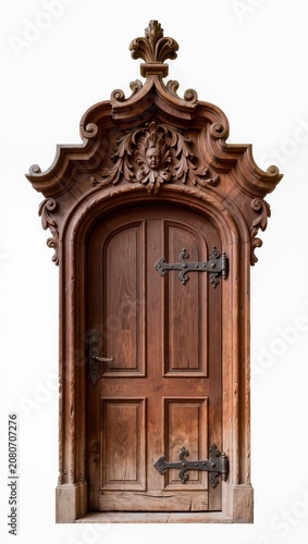 Ornately carved antique wooden entrance door
