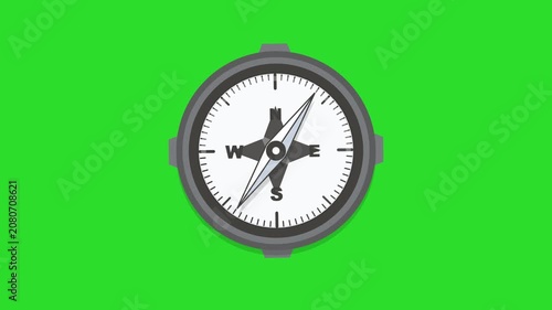 Flat Design Compass Needle Spinning on Green Screen