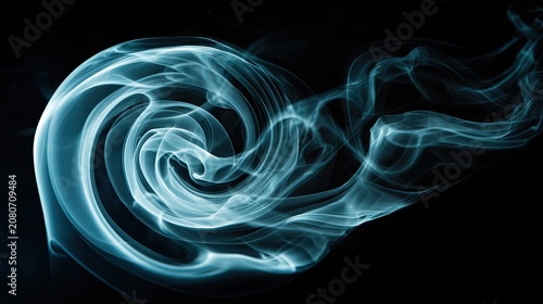 Abstract swirling teal smoke on black