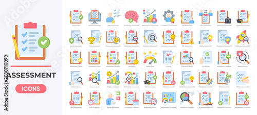 Cuadro en lienzo Business Assessment Icon Set, Corporate Skills Evaluation and Performance Review Line Icons Vector