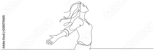 One line woman with open arms - Editable stroke