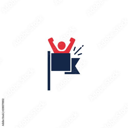 Fotografija Celebration Icon With Raised Arms And Flag Flat Vector Illustration