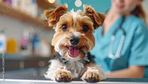 Yorkshire terrier dog on veterinary examination table