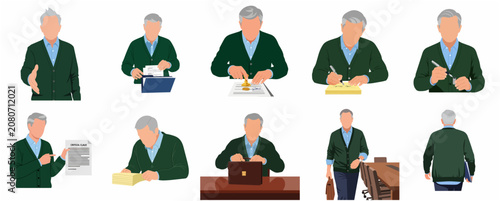 Senior Professional Businessman and Notary Public Illustration Set in Flat Vector Style