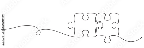 One line puzzle pieces connection concept .editable stroke. vector