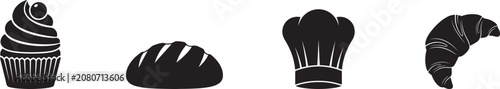 Bakery bread pastry silhouette icon collection