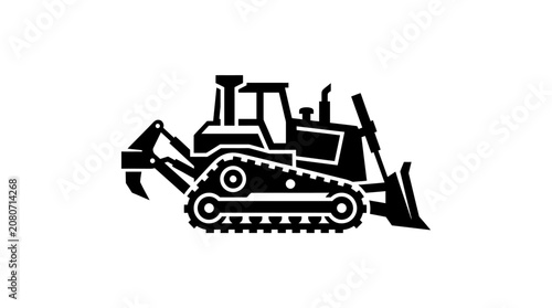 Black silhouette illustration of a tracked bulldozer heavy machinery