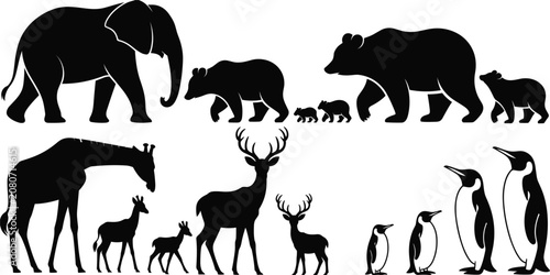 Photography Silhouettes of various wild animals and birds in different sizes and poses on a