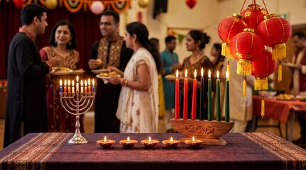 cultural festivities, a beautifully arranged display of festive symbols from diverse cultures, showcasing unity
