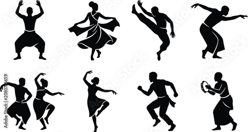Fotografie Expressive dancer silhouette collection featuring cultural, modern, and rhythmic