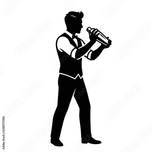 Silhouette of a bartender holding a cocktail shaker.
