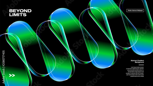 Abstract Green Blue Glass Spiral with Neon Gradient – Futuristic 3D Digital Technology Background for Innovation and Branding