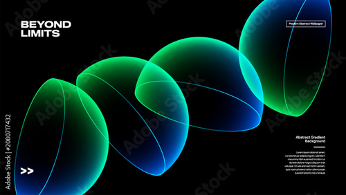 Abstract Green Transparent Glass Spheres with Neon Gradient – Futuristic 3D Technology Background for Digital Innovation