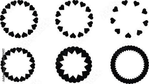 Obraz na płótnie Circular heart-shaped and star-shaped ornaments, black silhouette on white backg
