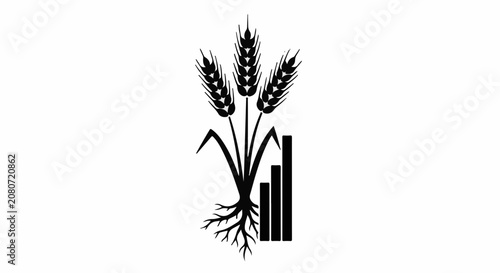 Growth and prosperity symbolized by wheat stalks and a rising bar graph.