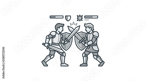 Fotografía Knights Dueling Sword Fight Vector Illustration