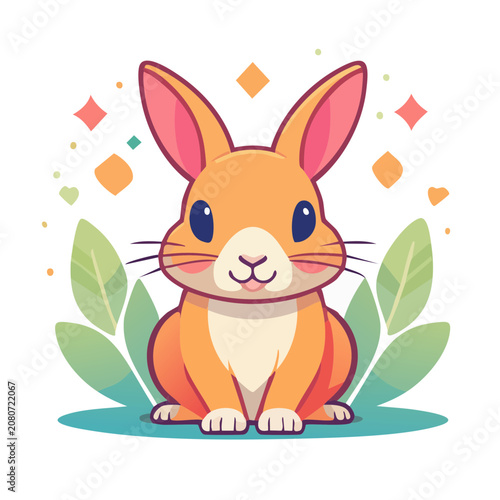 Cute cartoon rabbit with decorative elements