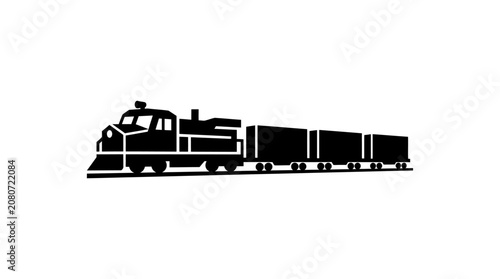 Silhouette of a steam locomotive and freight cars on a track