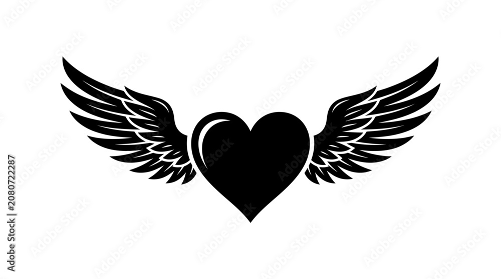 Fototapeta premium Black Heart with Angel Wings Vector Illustration