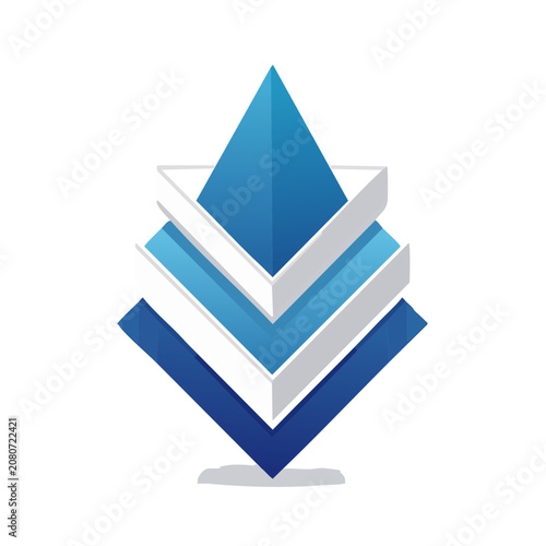 Stacked 3D Arrow Pyramid Vector Icon