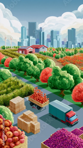 Modern smart city with renewable energy, agriculture and digital infrastructure, perfect for sustainability, innovation, urban planning and green technology.