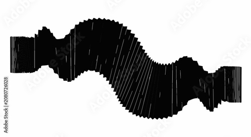 Abstract black waveform pattern with a dynamic, flowing shape on a white background