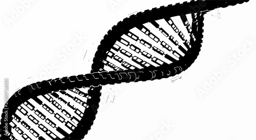 Abstract black DNA helix structure on white background, symbolizing genetics and science.