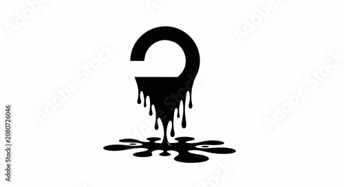 Black ink pin marker dripping and spreading on white background