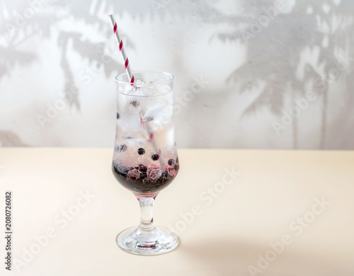 Glass of lemonade with ice and tapioca balls